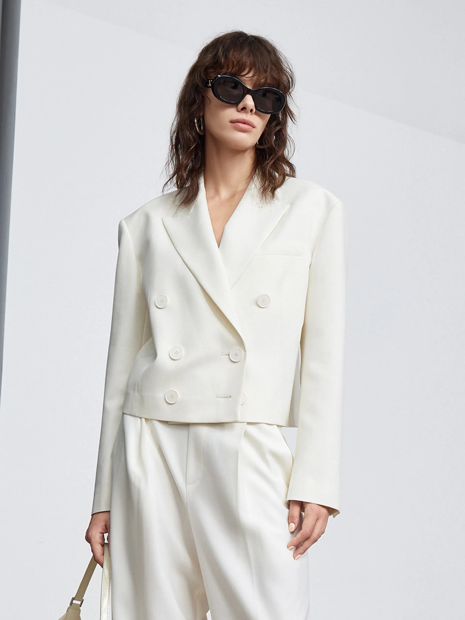 Double Breasted Cropped Blazer sold by Mo&Co