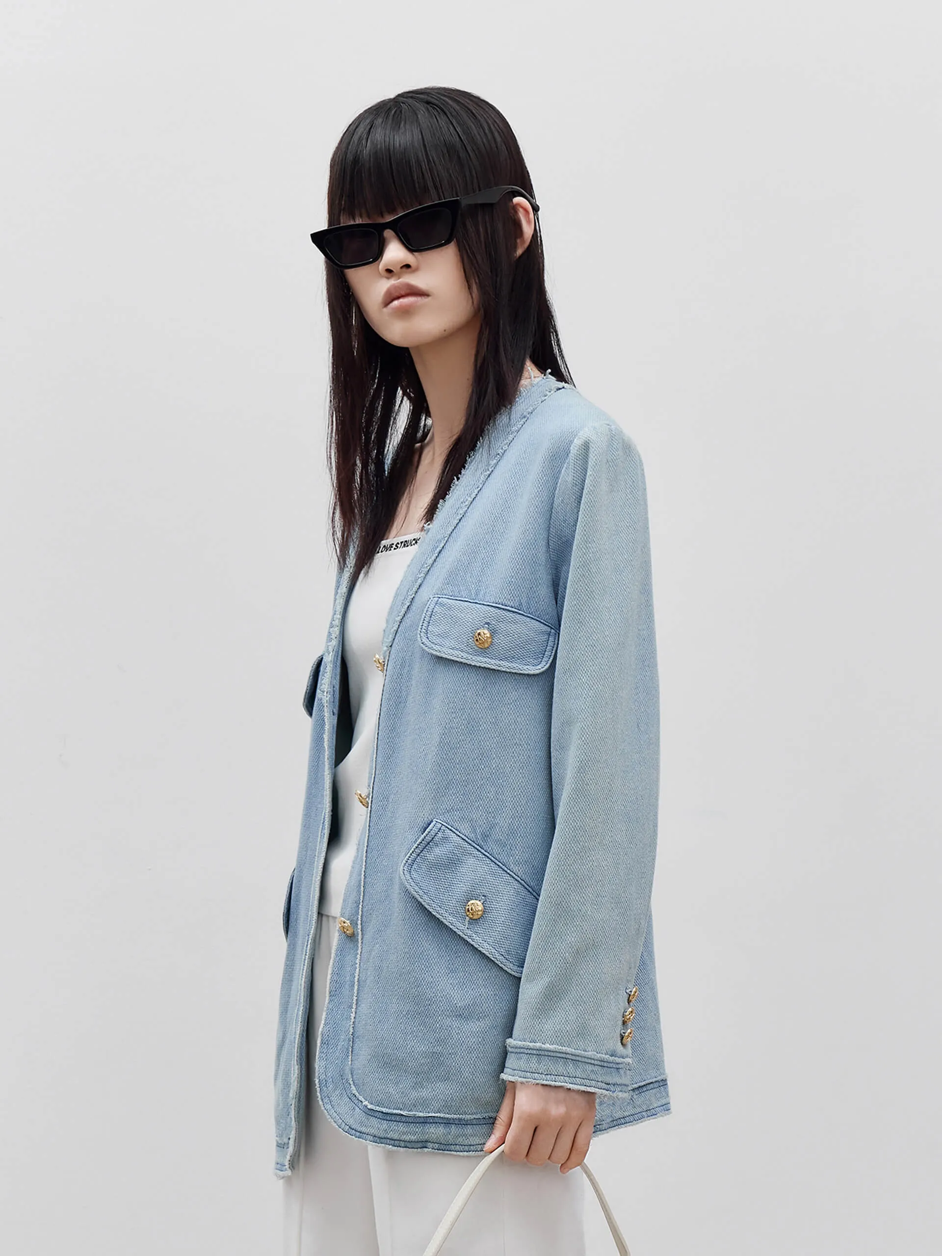 Metal Button Denim Jacket sold by Mo&Co product image thumbnail 5