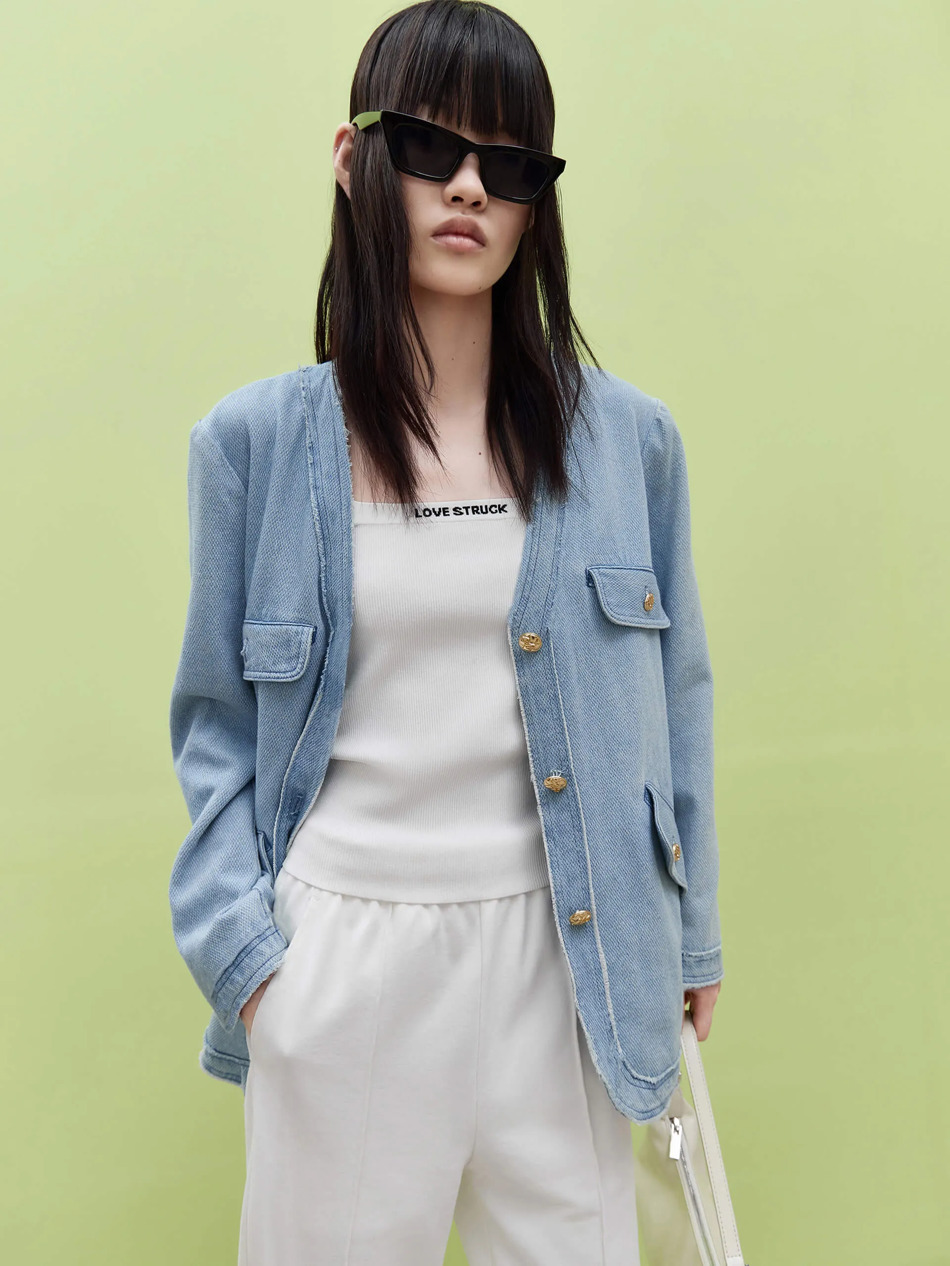 Metal Button Denim Jacket sold by Mo&Co