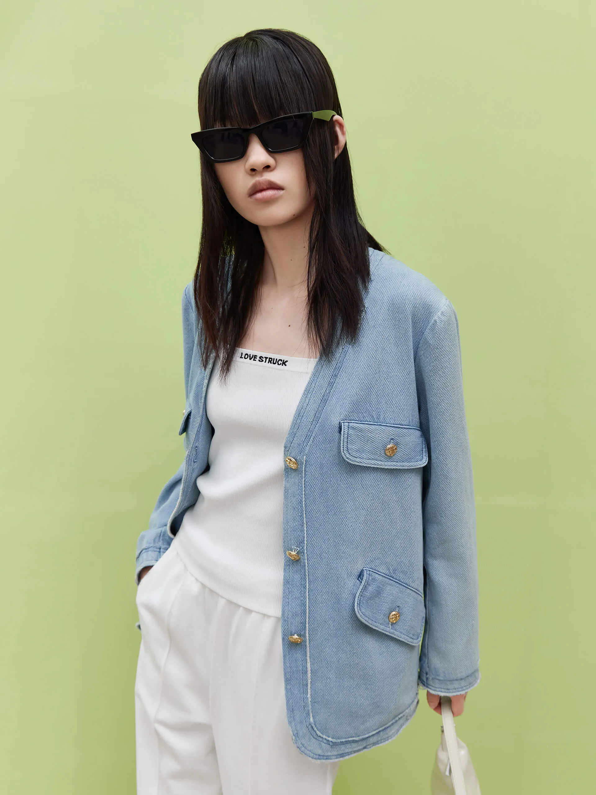 Metal Button Denim Jacket sold by Mo&Co product image thumbnail 3