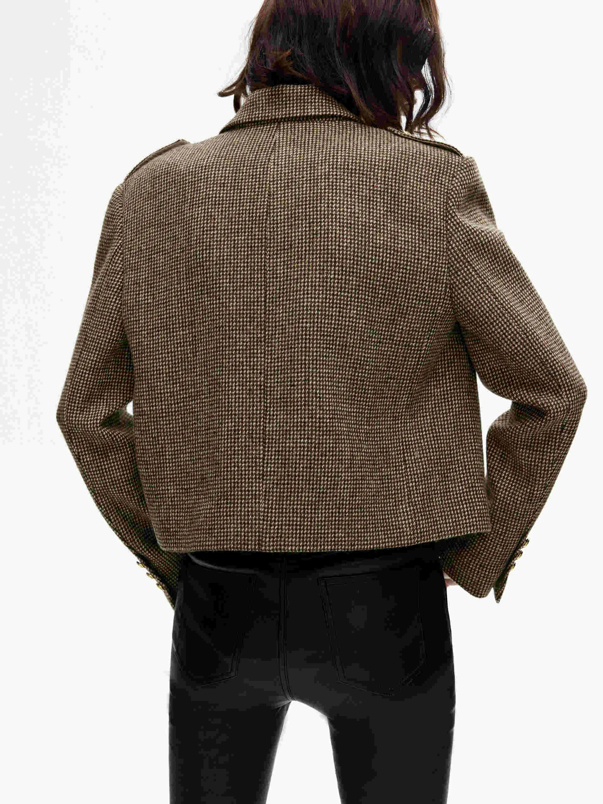 Checkered Cropped Wool Jacket sold by Mo&Co product image thumbnail 3