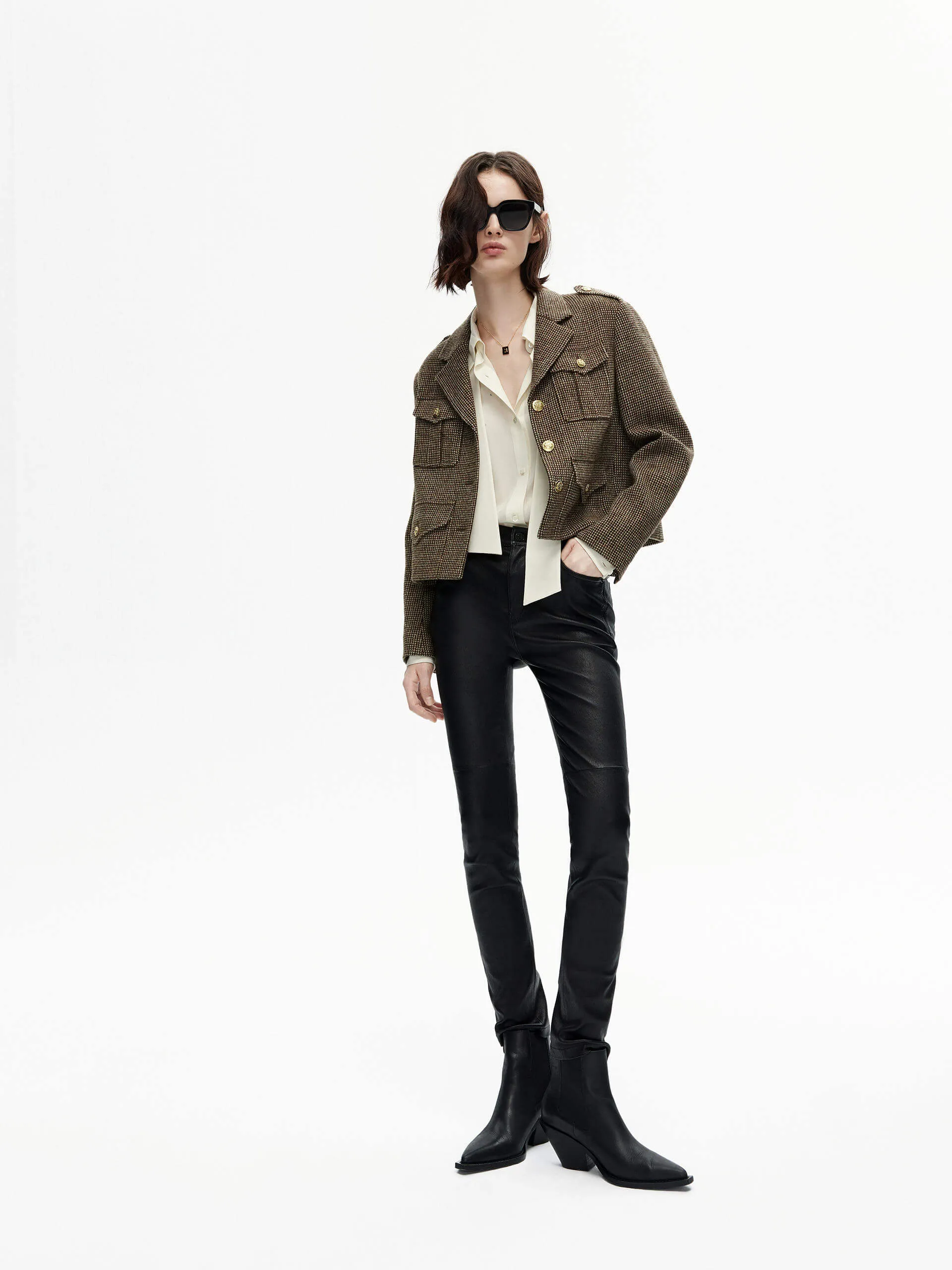 Checkered Cropped Wool Jacket sold by Mo&Co product image thumbnail 2