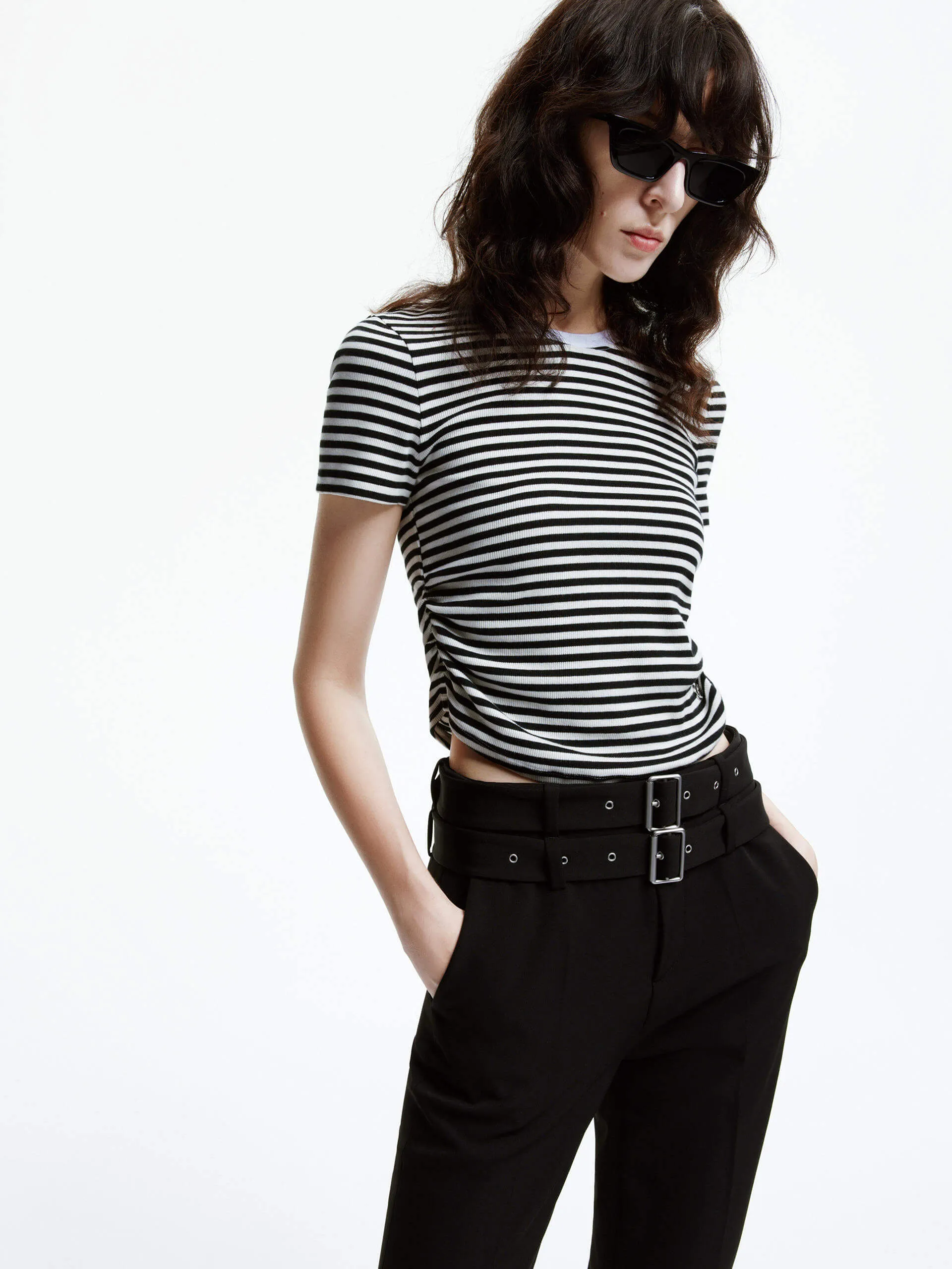 Side Pleated Cropped T-shirt sold by Mo&Co