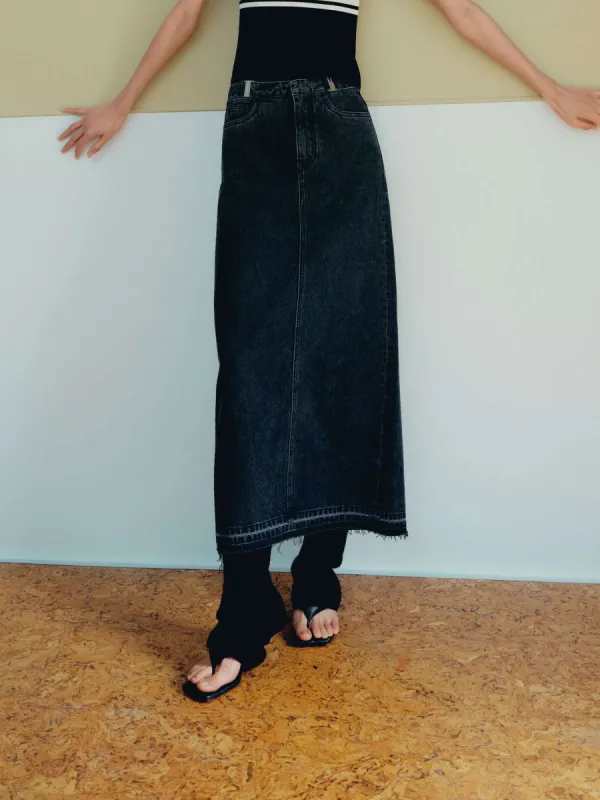 Slit Back Maxi Denim Skirt sold by Mo&Co