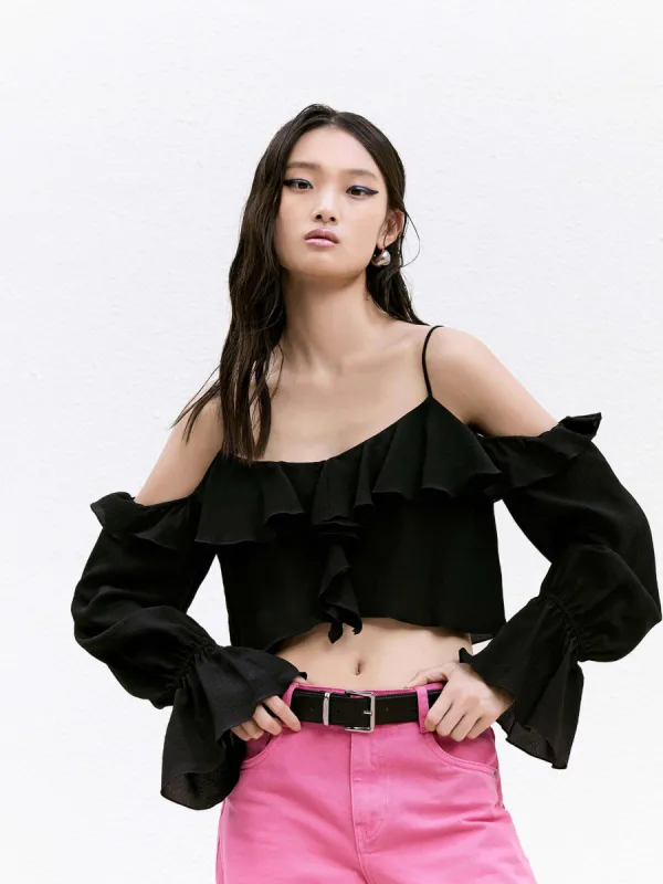 Cut Shoulder Silk Top sold by Mo&Co