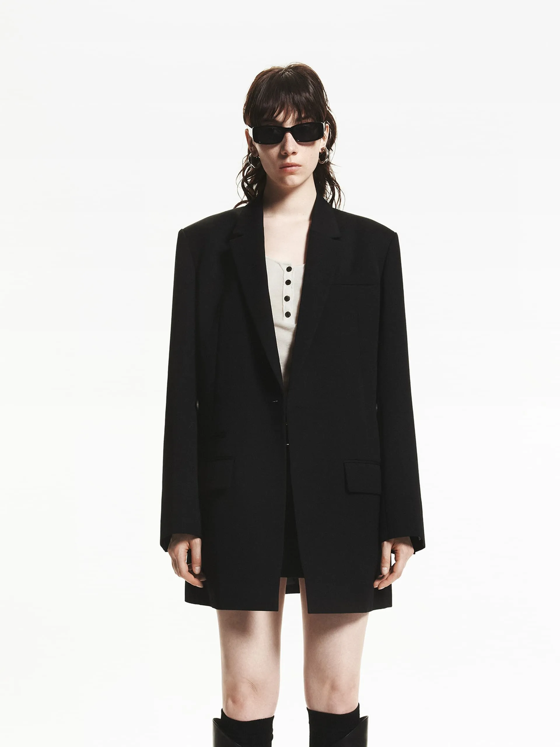 Wool Blend Long Blazer sold by Mo&Co