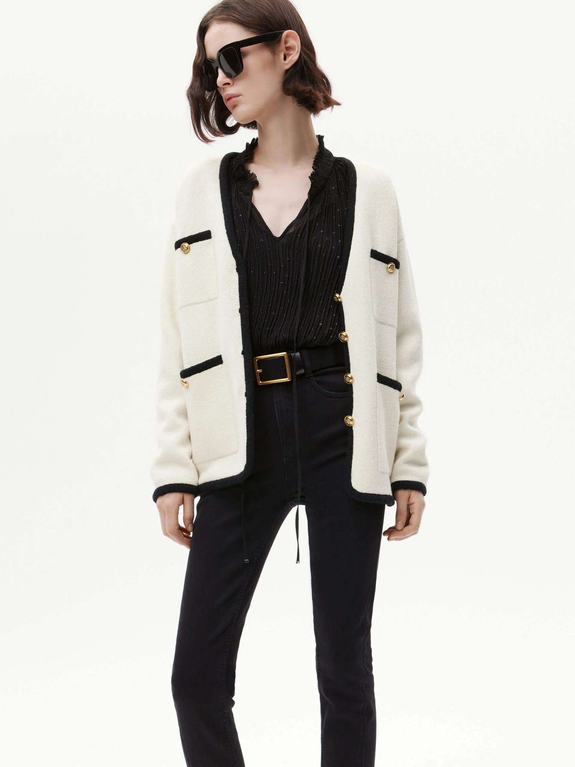 Contrast Detail Pockets Cardigan sold by Mo&Co