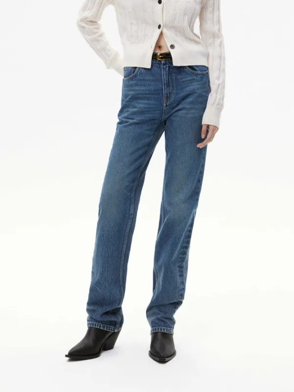 Mid Waist Straight Leg Jeans sold by Mo&Co