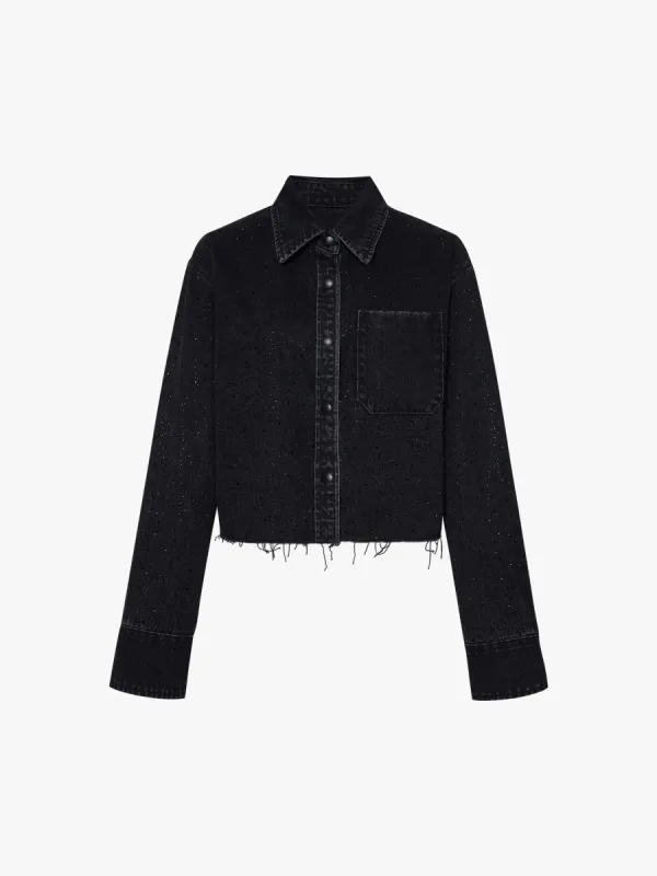 Rhinestone Detail Denim Shirt sold by Mo&Co