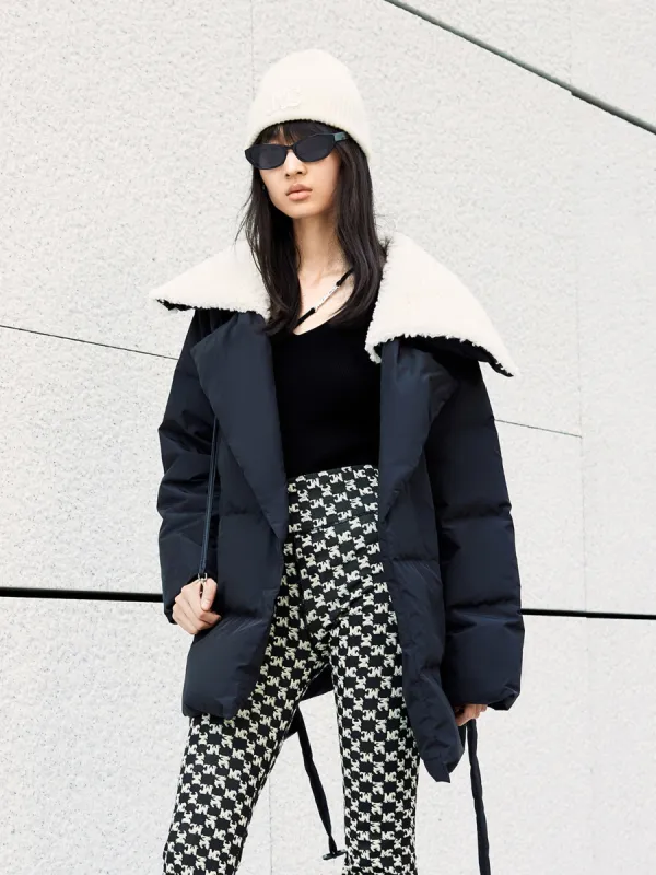 Contrast Lapel Midi Down Coat sold by Mo&Co