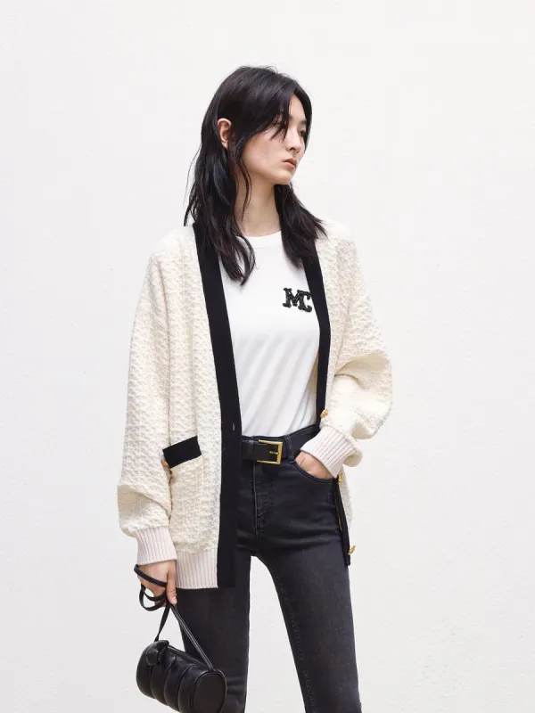 Wool Blend Textured Contrast Cardigan sold by Mo&Co
