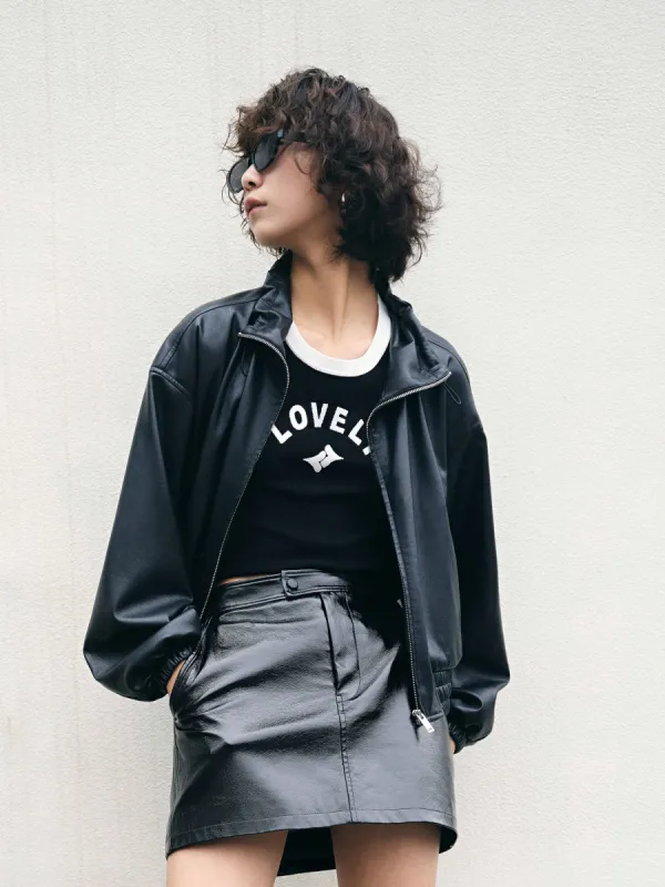 Faux Leather Cropped Jacket sold by Mo&Co