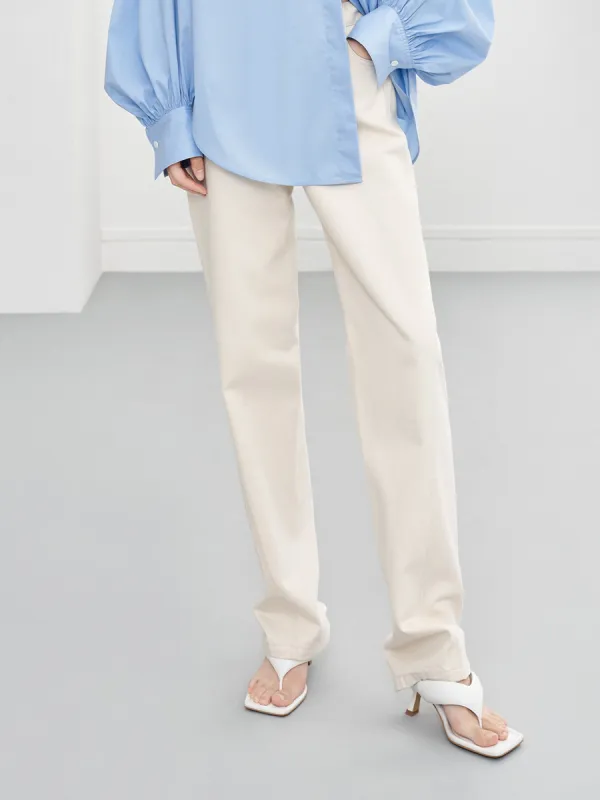 Slanted Seam Details Straight Jeans sold by Mo&Co