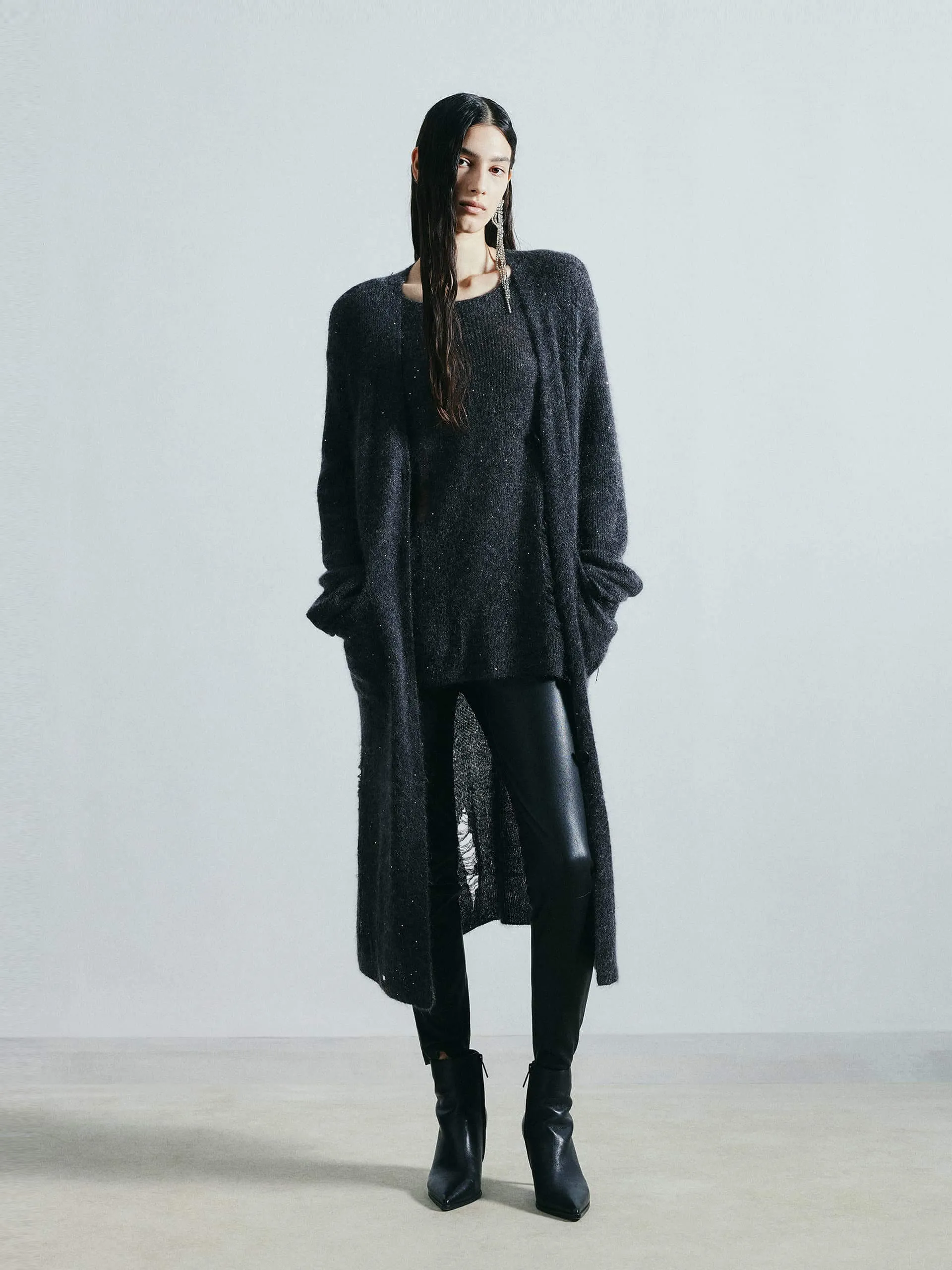 Distressed Detail Long Cardigan sold by Mo&Co