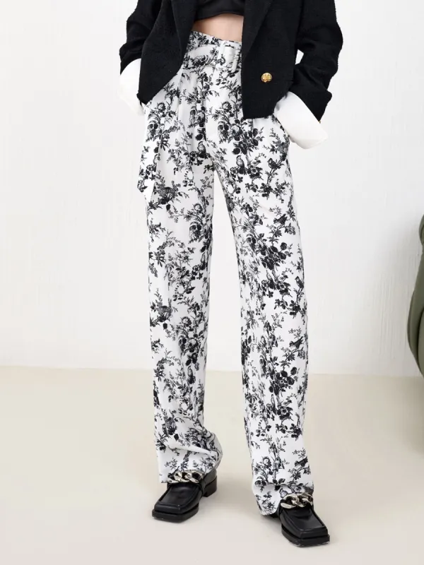 Rose Print Straight Suit Pants sold by Mo&Co