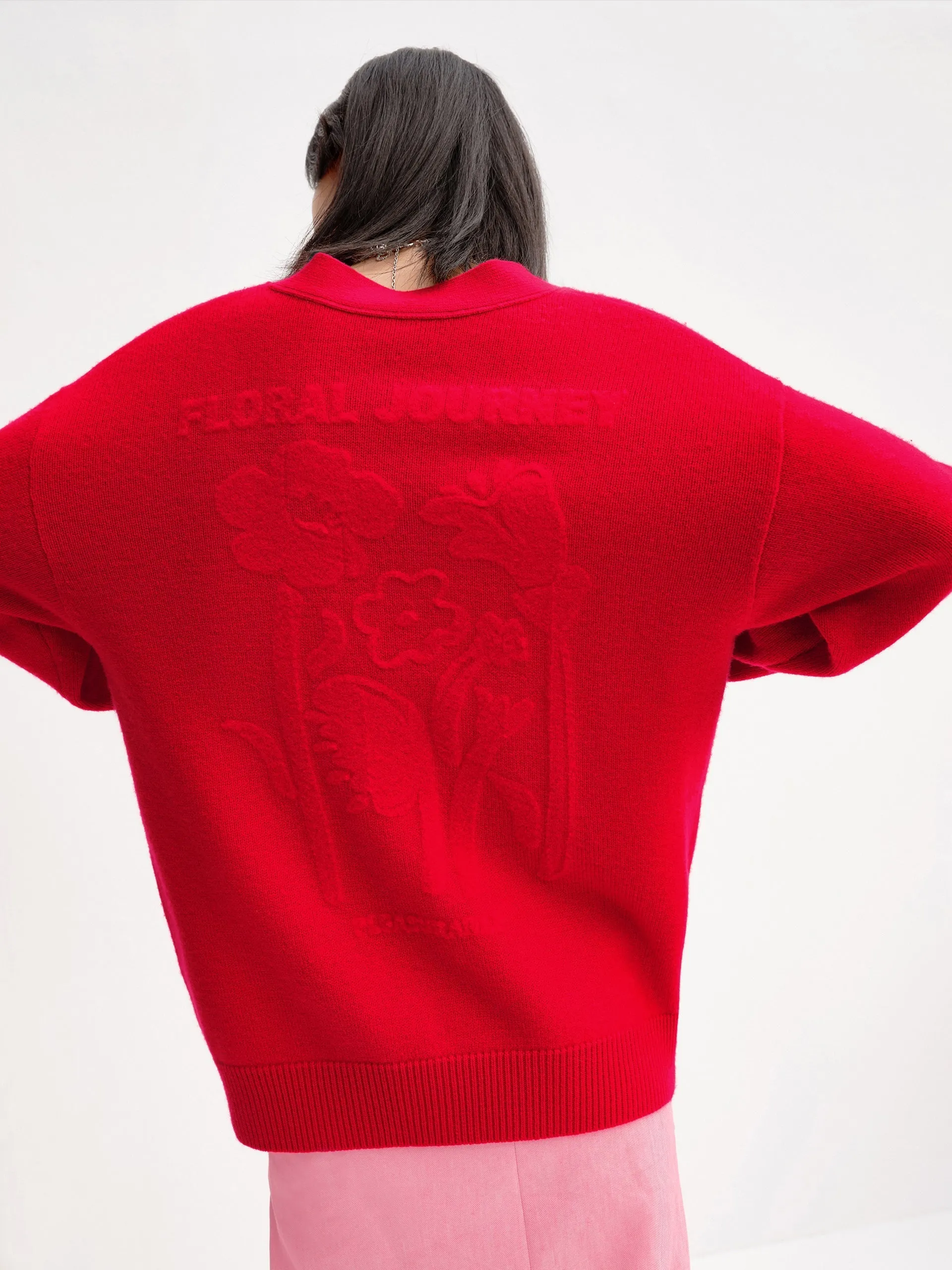 Oversized Flower Wool Knit Cardigan sold by Mo&Co product image thumbnail 2