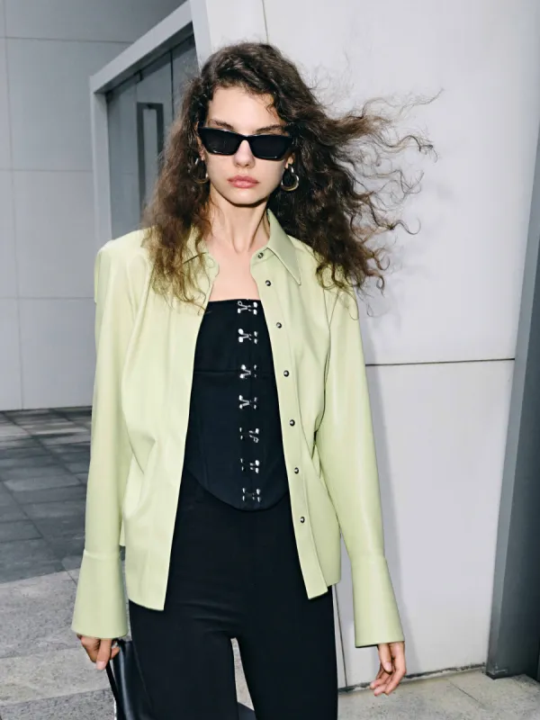 Faux Leather Slim Fit Shirt sold by Mo&Co