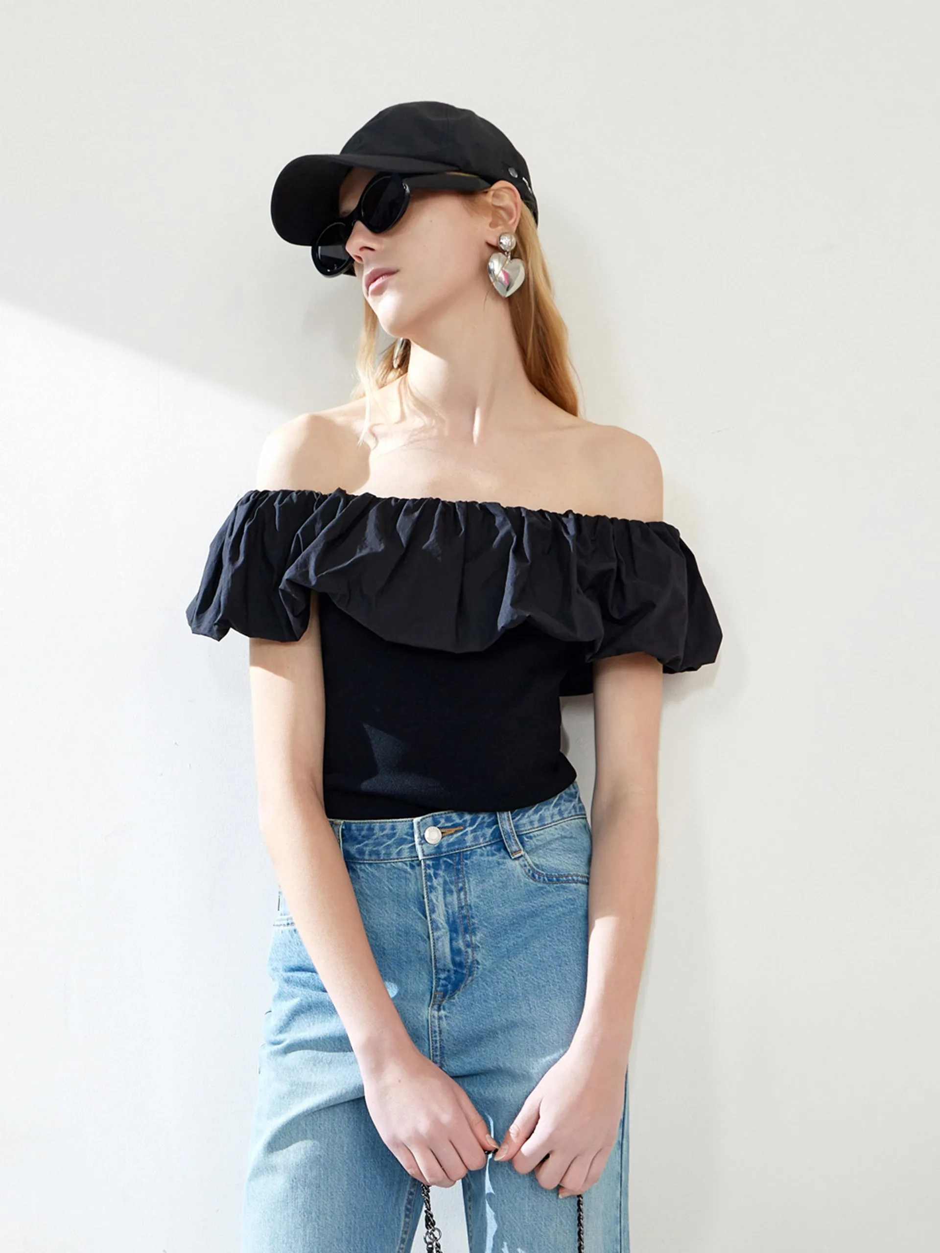 Off Shoulder Ruffle Top sold by Mo&Co