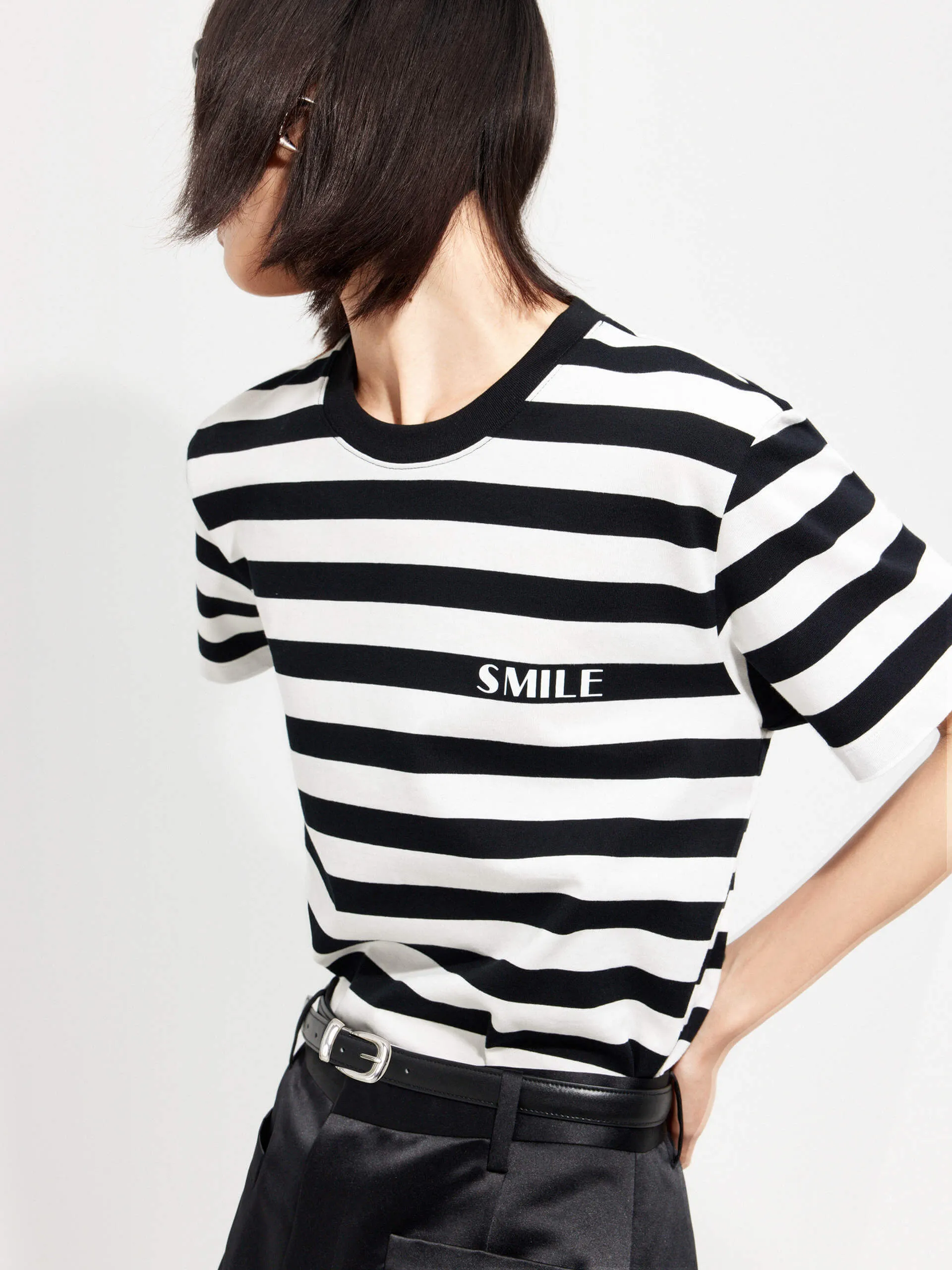 SMILE Letter Striped T-shirt sold by Mo&Co product image thumbnail 3