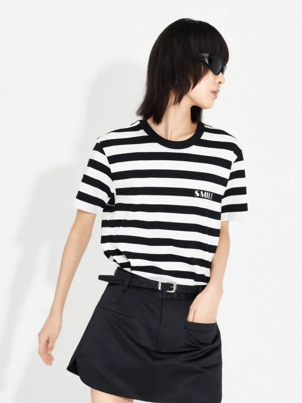 SMILE Letter Striped T-shirt sold by Mo&Co
