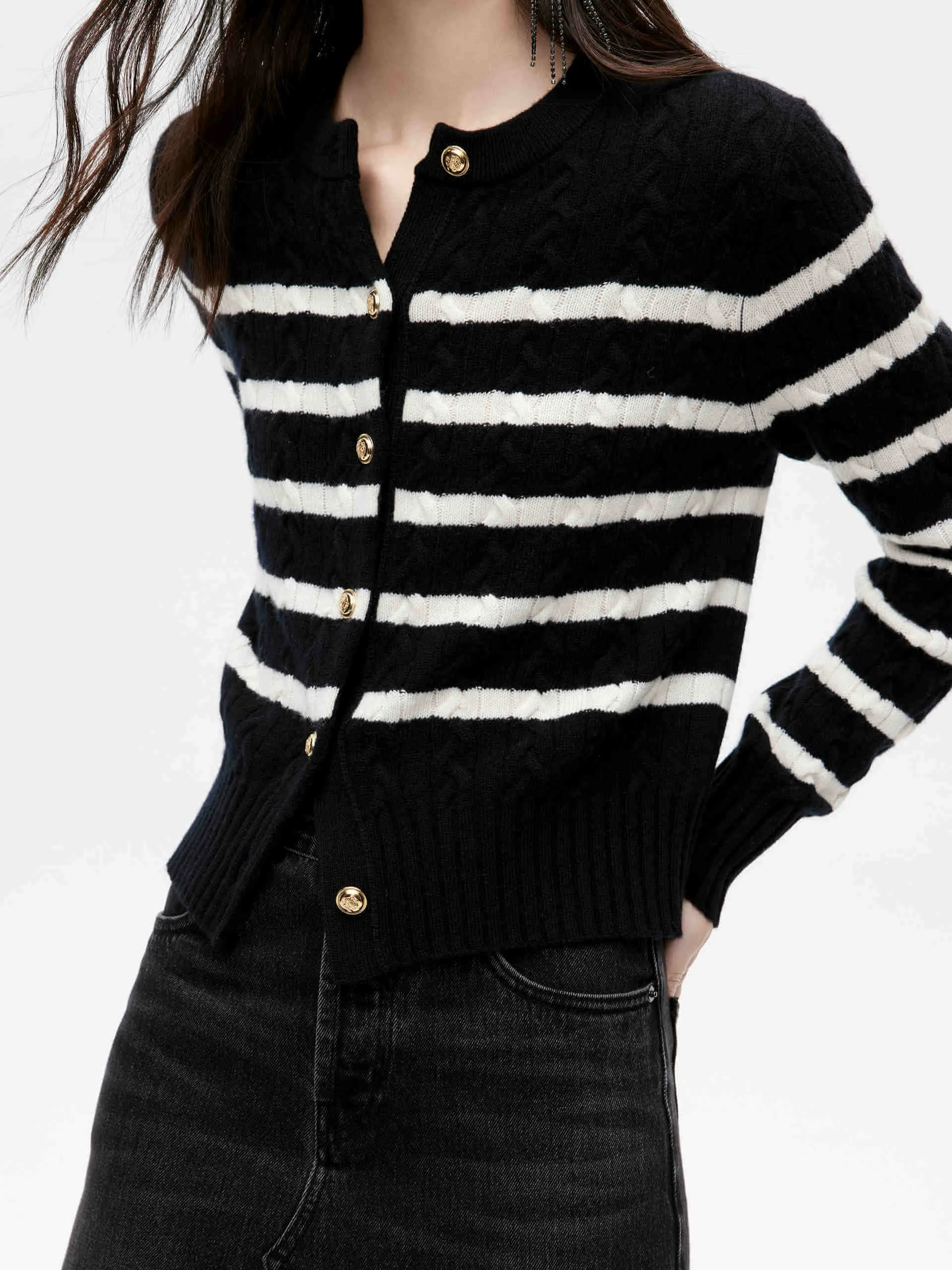 Cable Texture Striped Cardigan sold by Mo&Co product image thumbnail 5