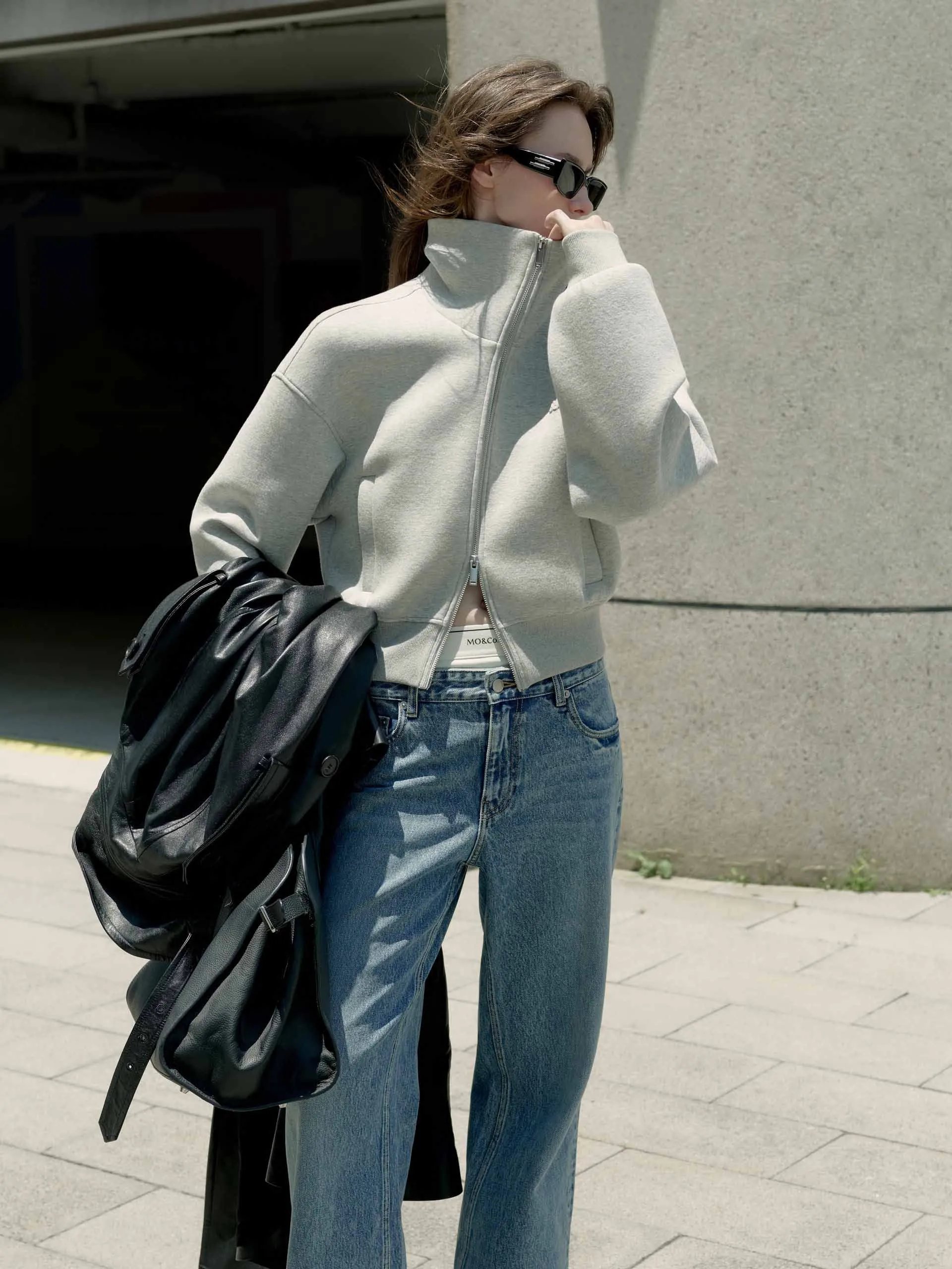 Zip Closure Cropped Jacket sold by Mo&Co