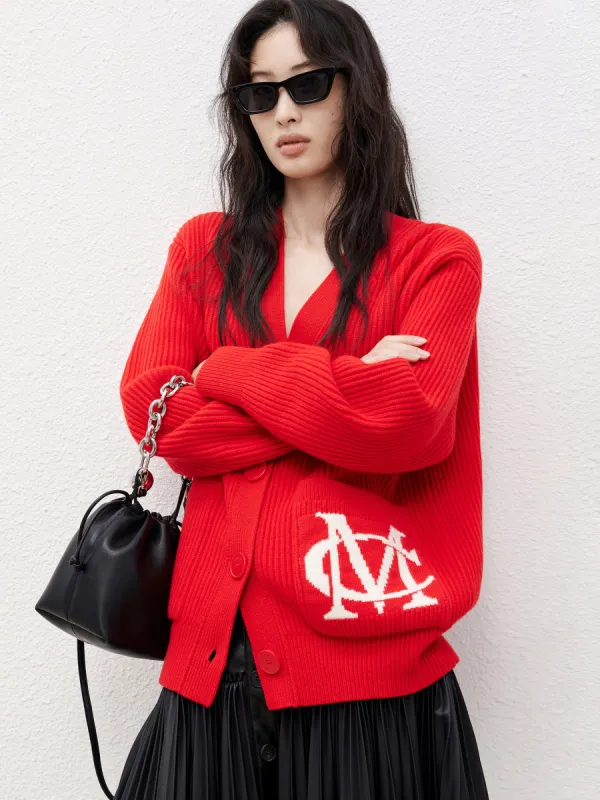 Wool Blend Embroidered Logo Cardigan sold by Mo&Co