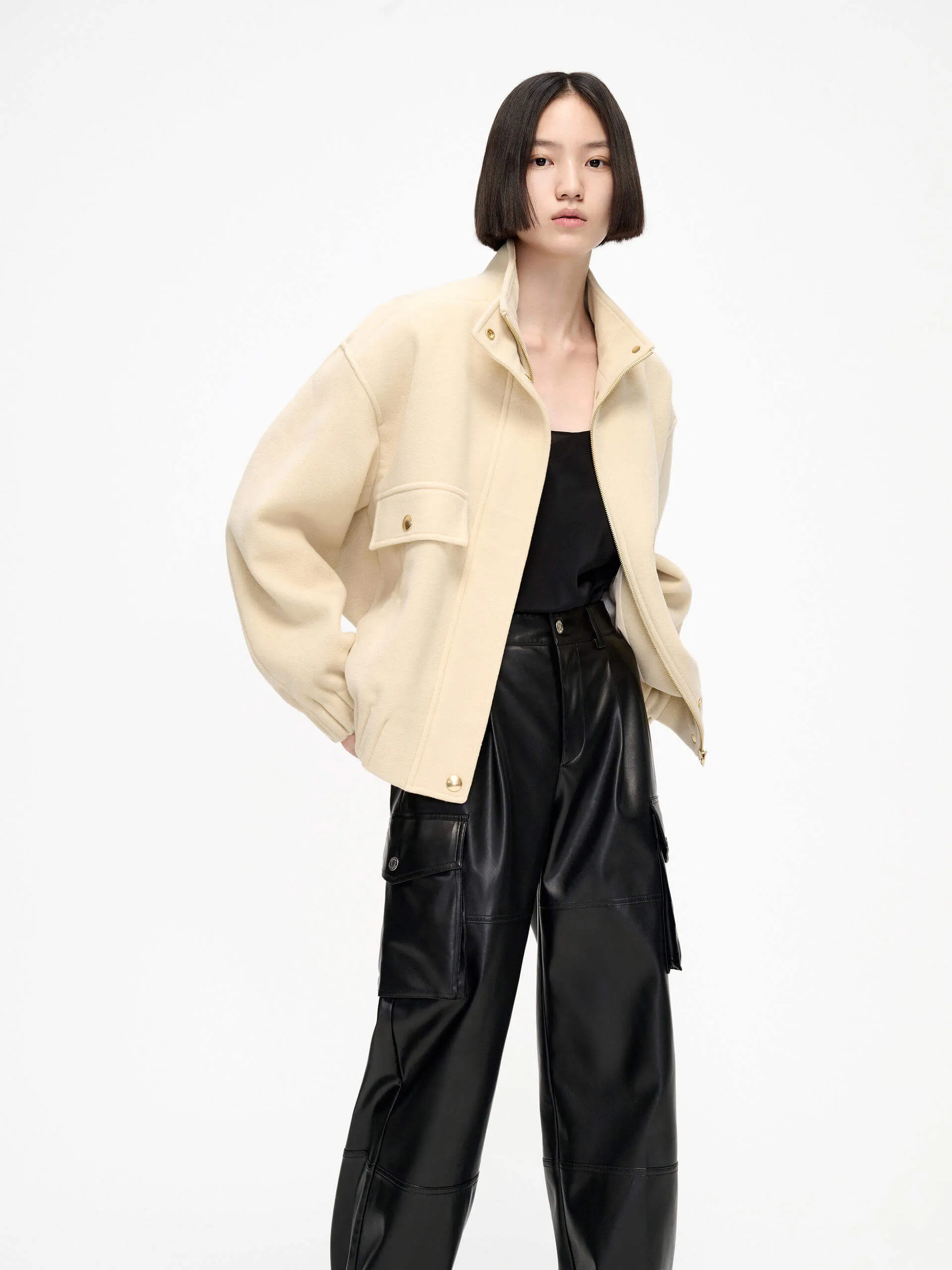 Wool Blend Zipper Jacket sold by Mo&Co