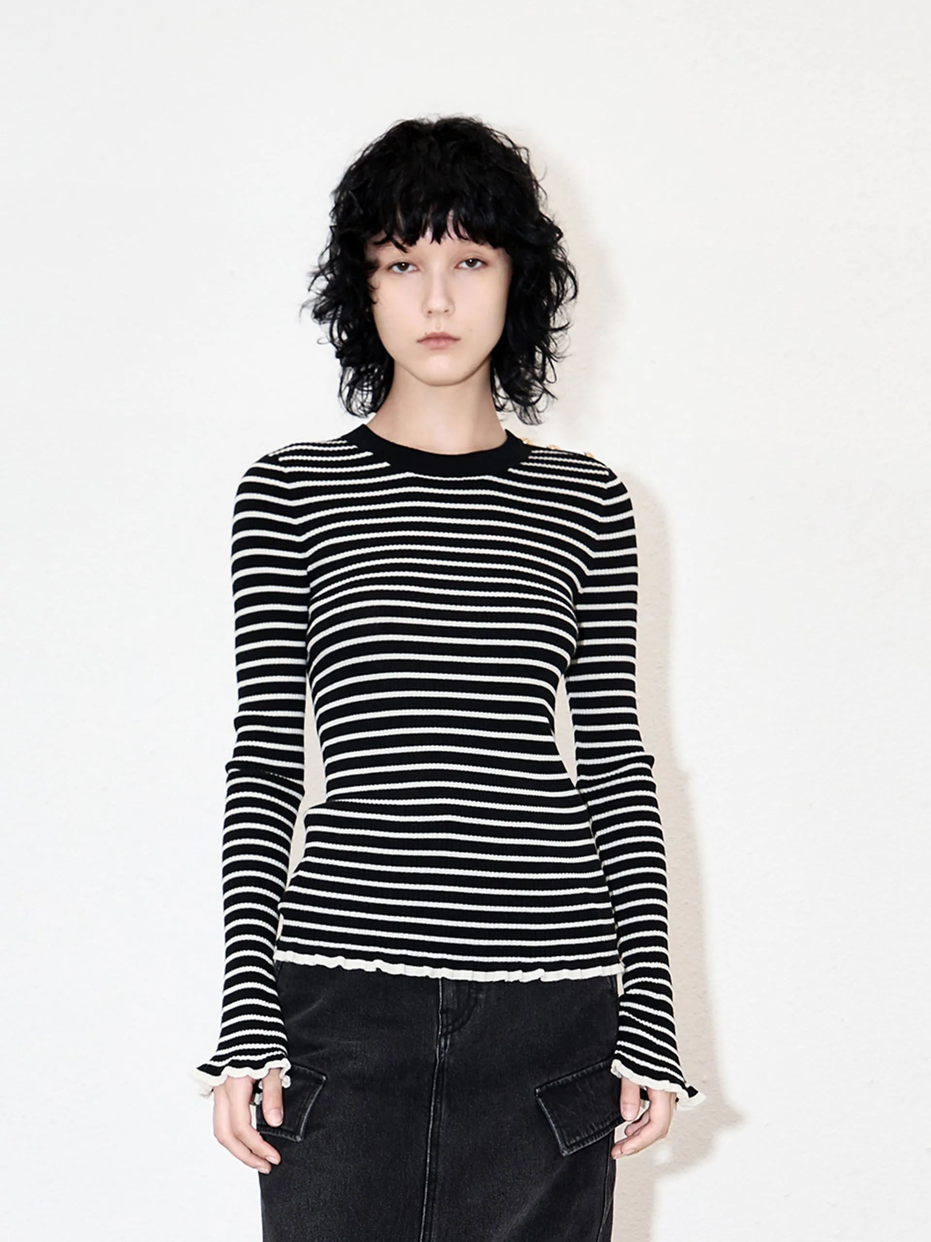 Wool Blend Striped Knit Top sold by Mo&Co