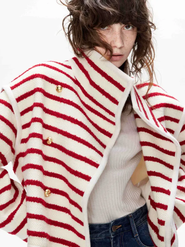 Funnel Neck Stripe Coat sold by Mo&Co