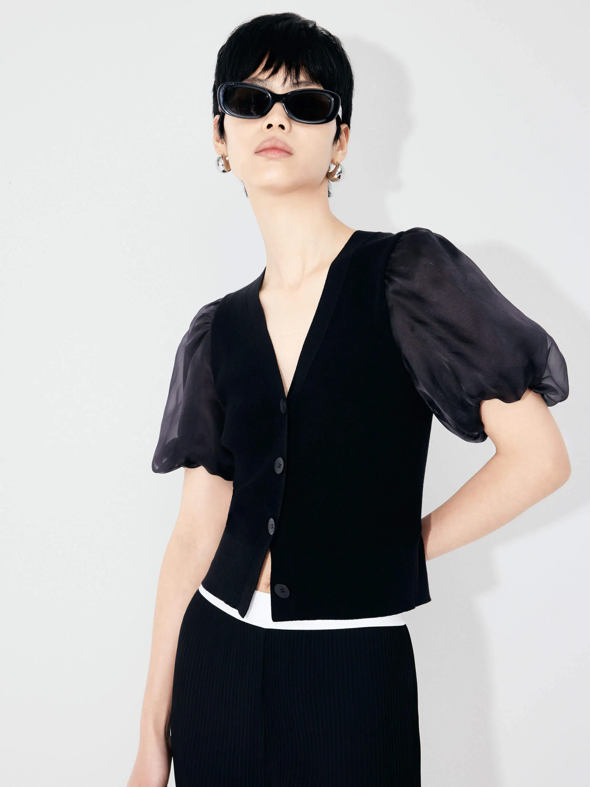 Cotton Blend Crop Knitted Cardigan sold by Mo&Co