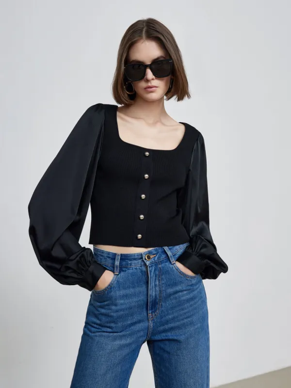 Puff Sleeve Panel Top sold by Mo&Co