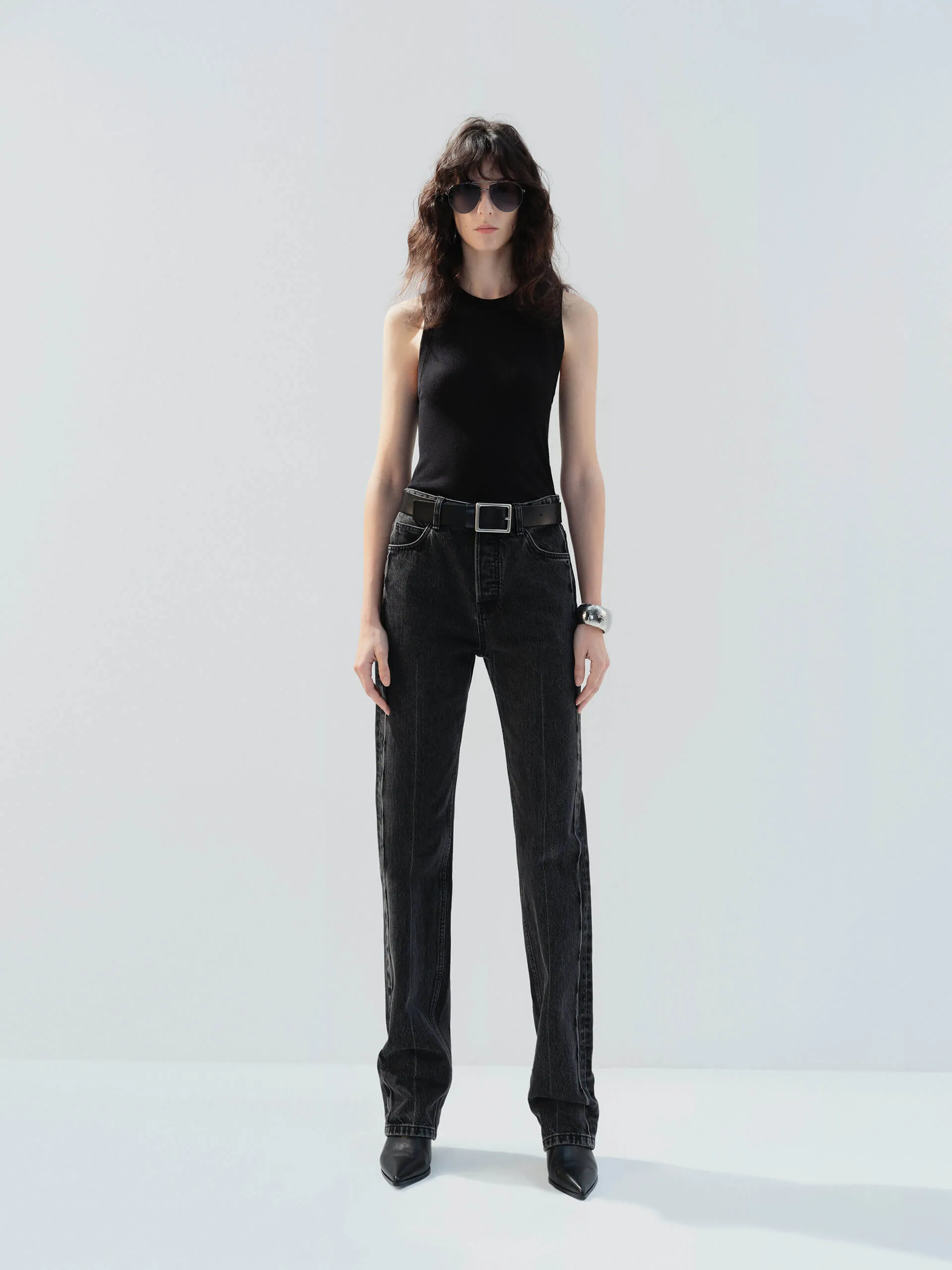 High Waist Black Straight Jeans sold by Mo&Co product image thumbnail 2