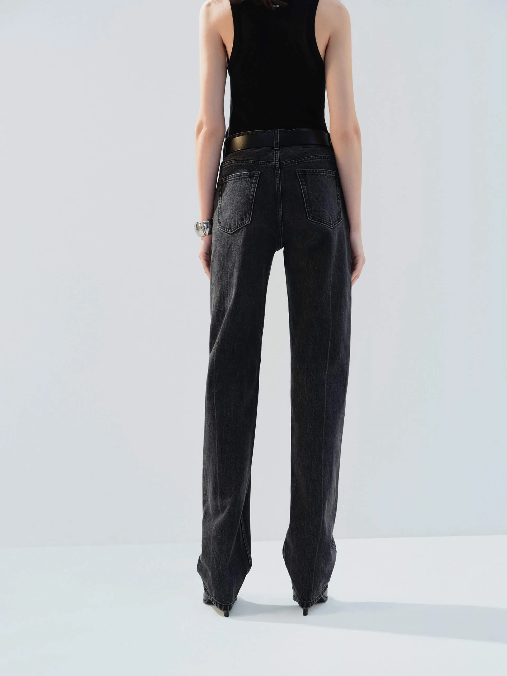 High Waist Black Straight Jeans sold by Mo&Co product image thumbnail 3