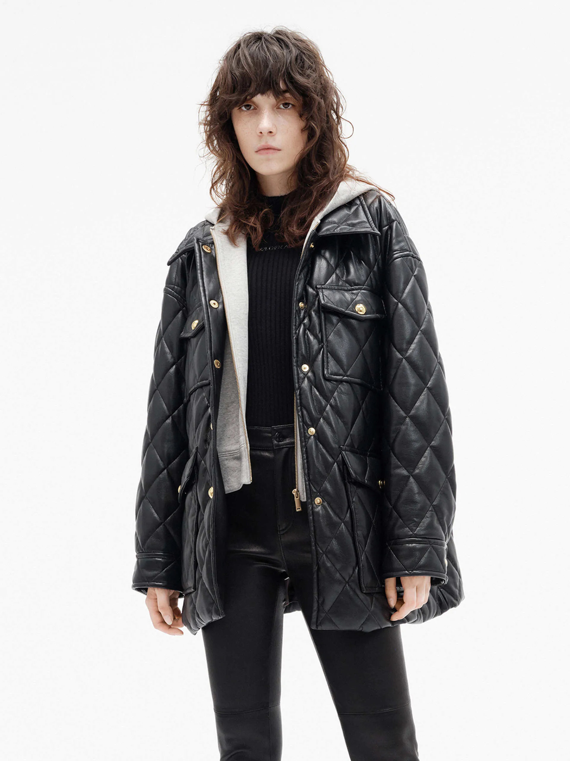 Layered PU Leather Quilted Jacket sold by Mo&Co