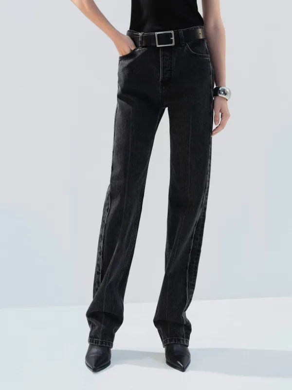 High Waist Black Straight Jeans sold by Mo&Co