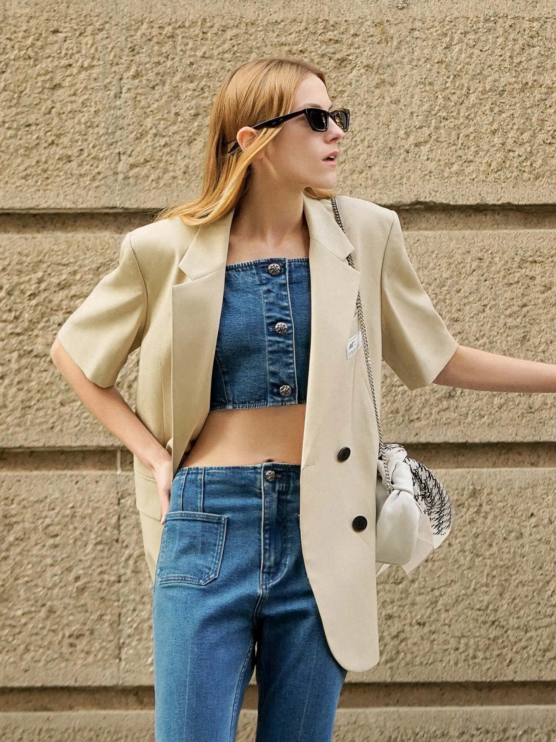 Wool Blend Short Sleeve Blazer sold by Mo&Co product image thumbnail 2