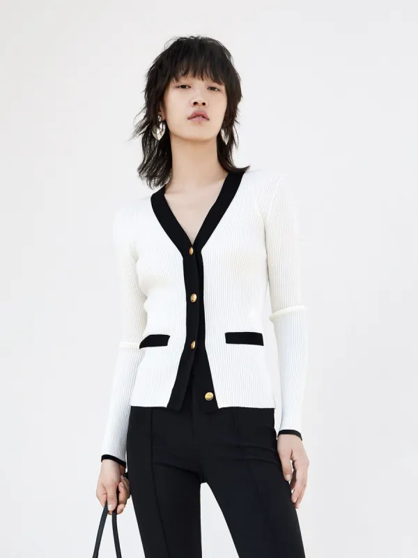 Contrast V-neck Cardigan sold by Mo&Co