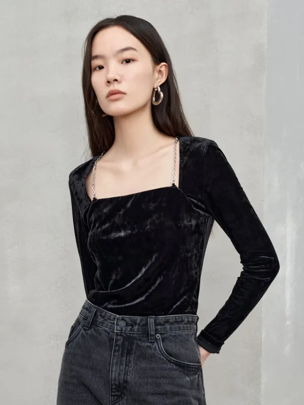 Velvet Square Neck Top sold by Mo&Co