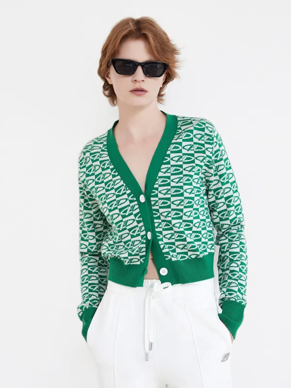 Contrast Letter Logo Knit Cardigan sold by Mo&Co