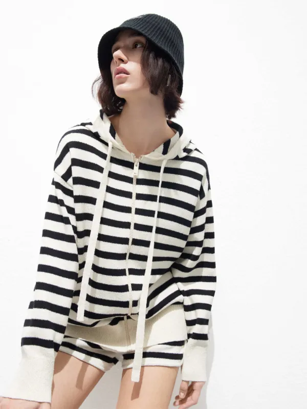 Oversized Striped Jacket with Hooded sold by Mo&Co