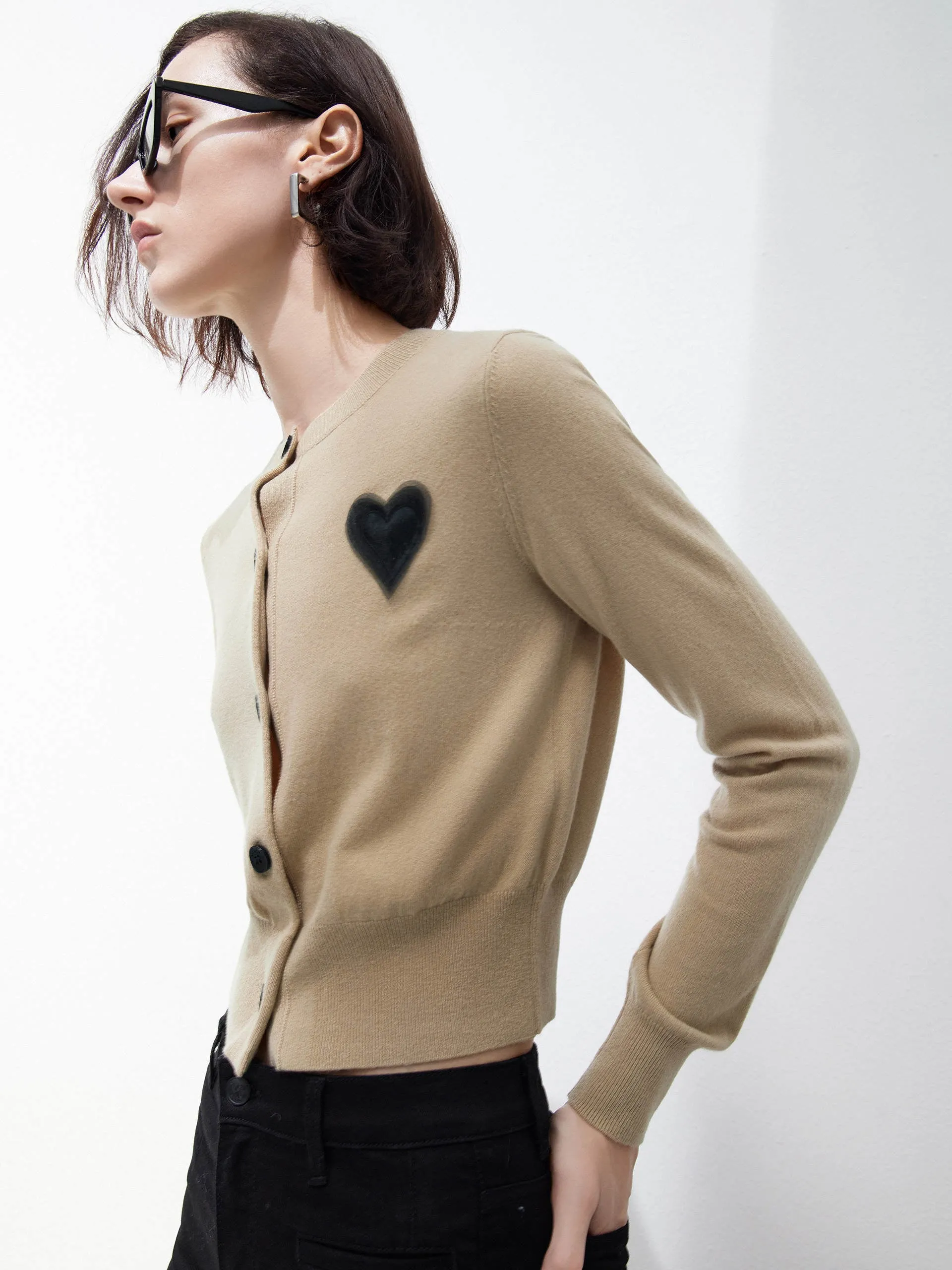 Heart Pattern Wool Cashmere Cardigan sold by Mo&Co product image thumbnail 2
