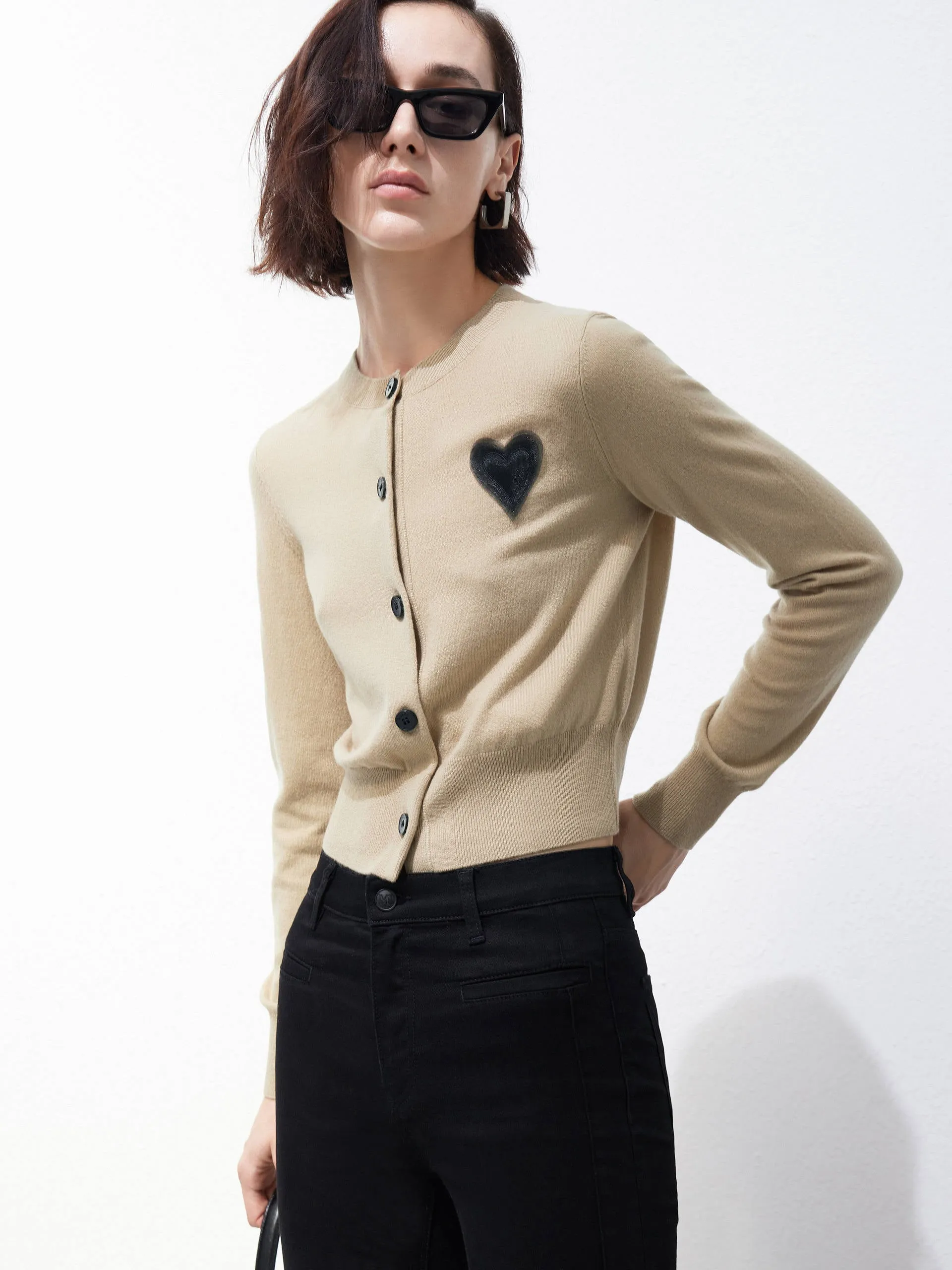 Heart Pattern Wool Cashmere Cardigan sold by Mo&Co