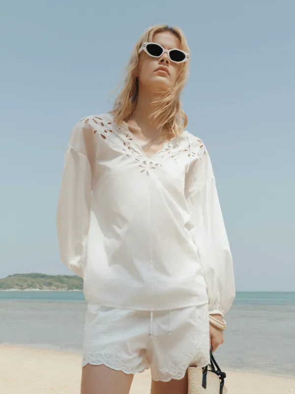 Volume Sleeves Cotton Blouse sold by Mo&Co