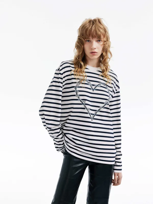 Heart Pattern Striped T-shirt sold by Mo&Co