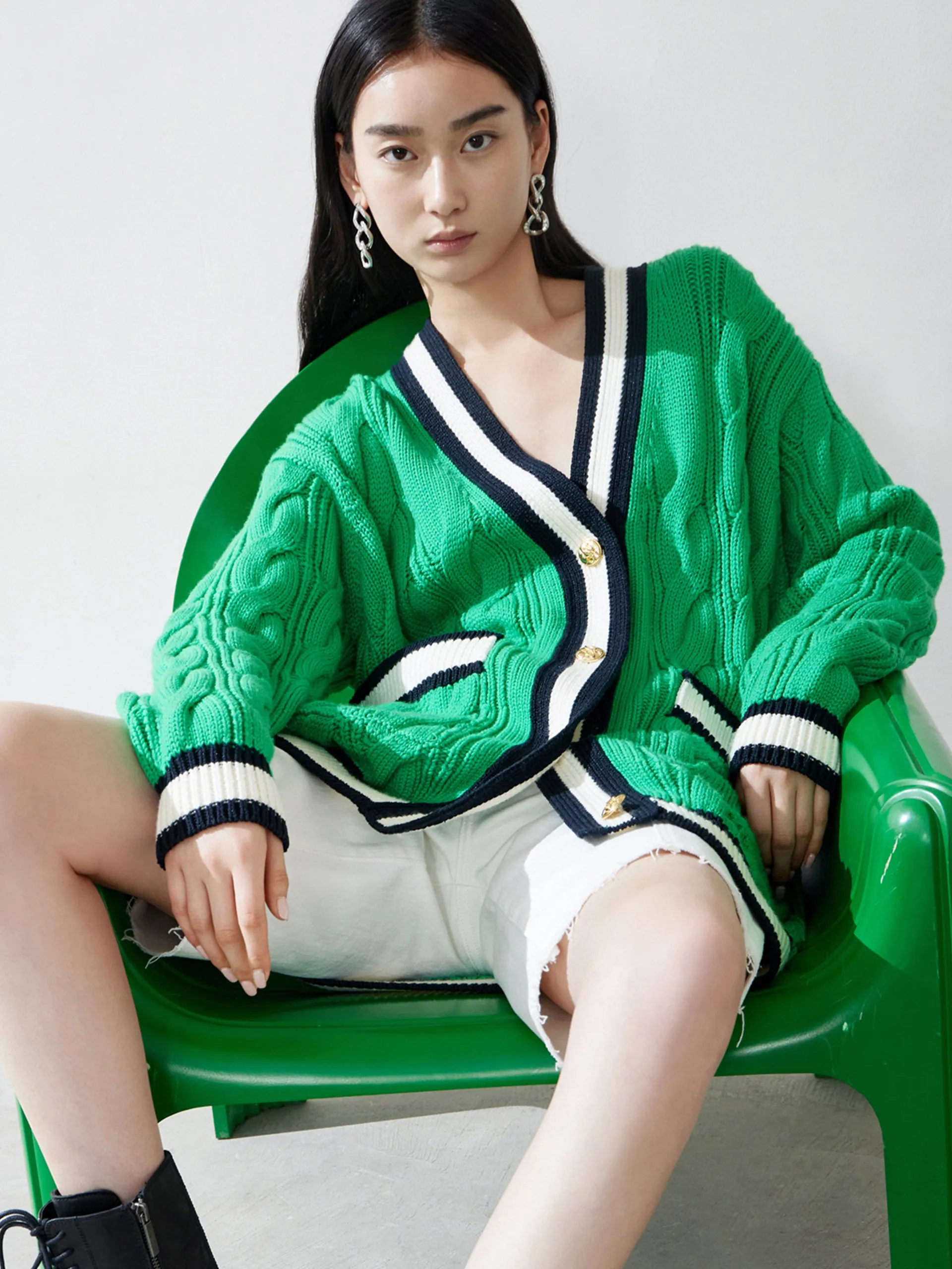 Contrast Cable Knit Wool Cardigan sold by Mo&Co product image thumbnail 4