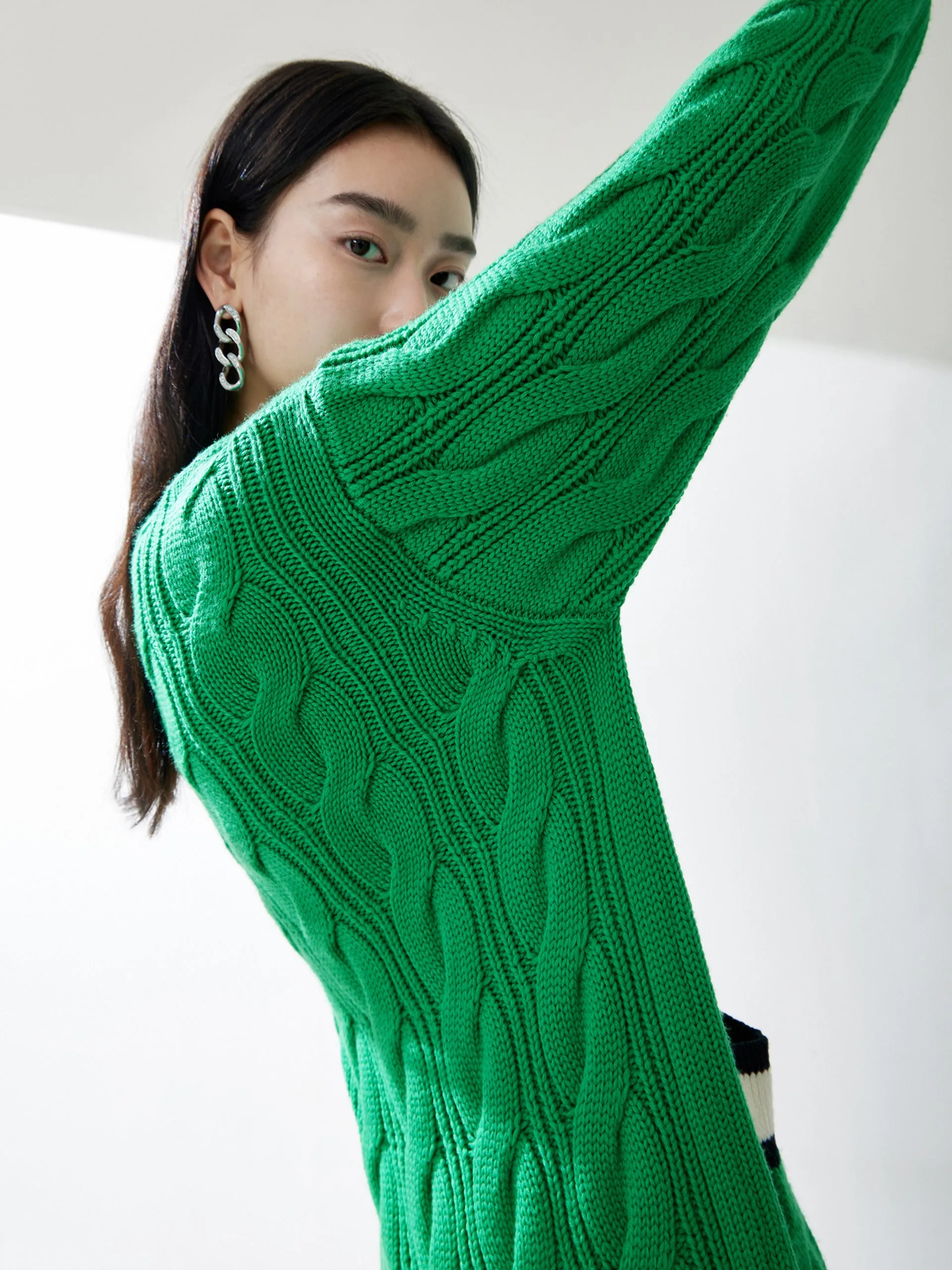 Contrast Cable Knit Wool Cardigan sold by Mo&Co product image thumbnail 5