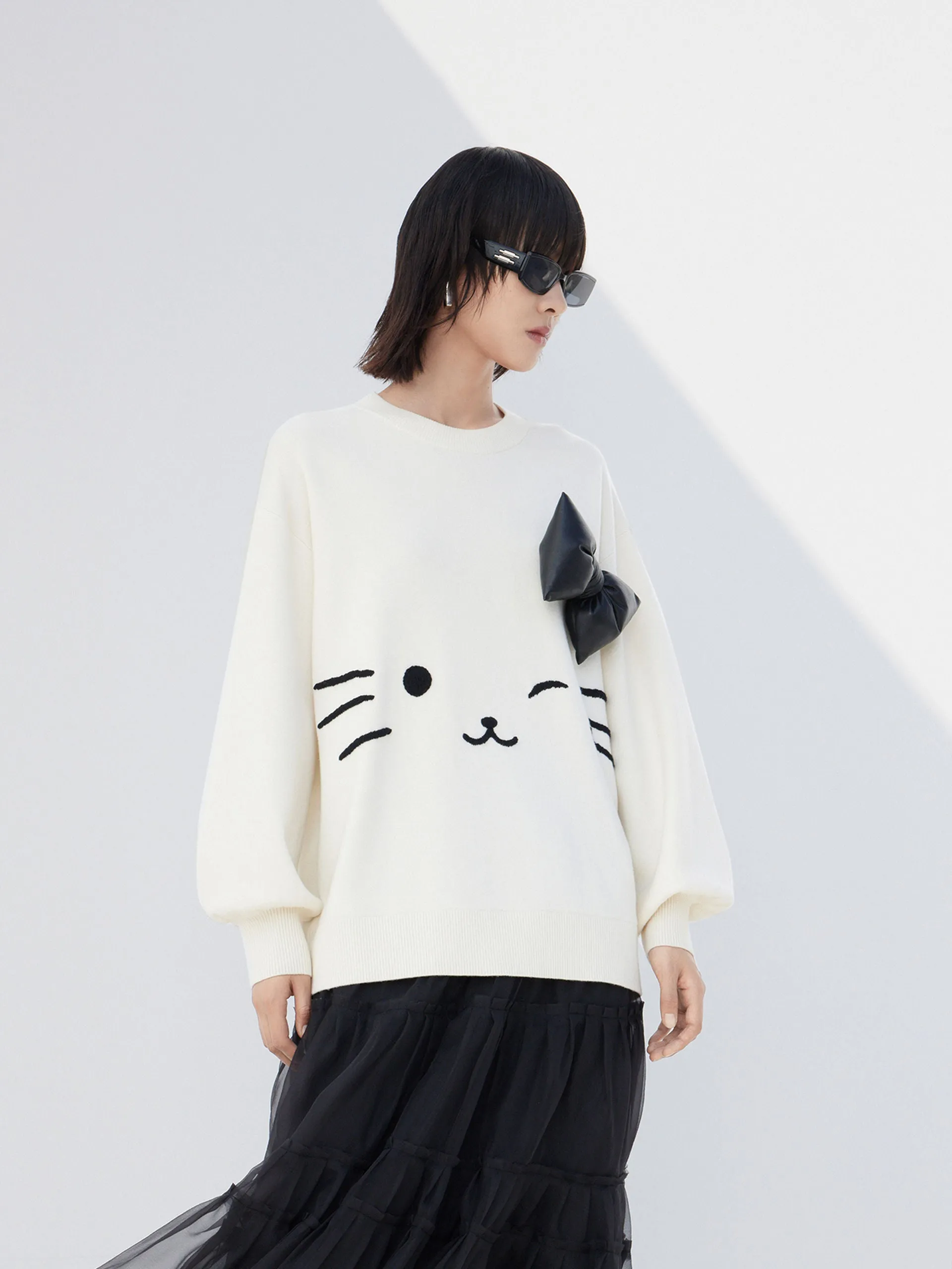 Wool Blend Detachable Bow Sweater sold by Mo&Co product image thumbnail 5