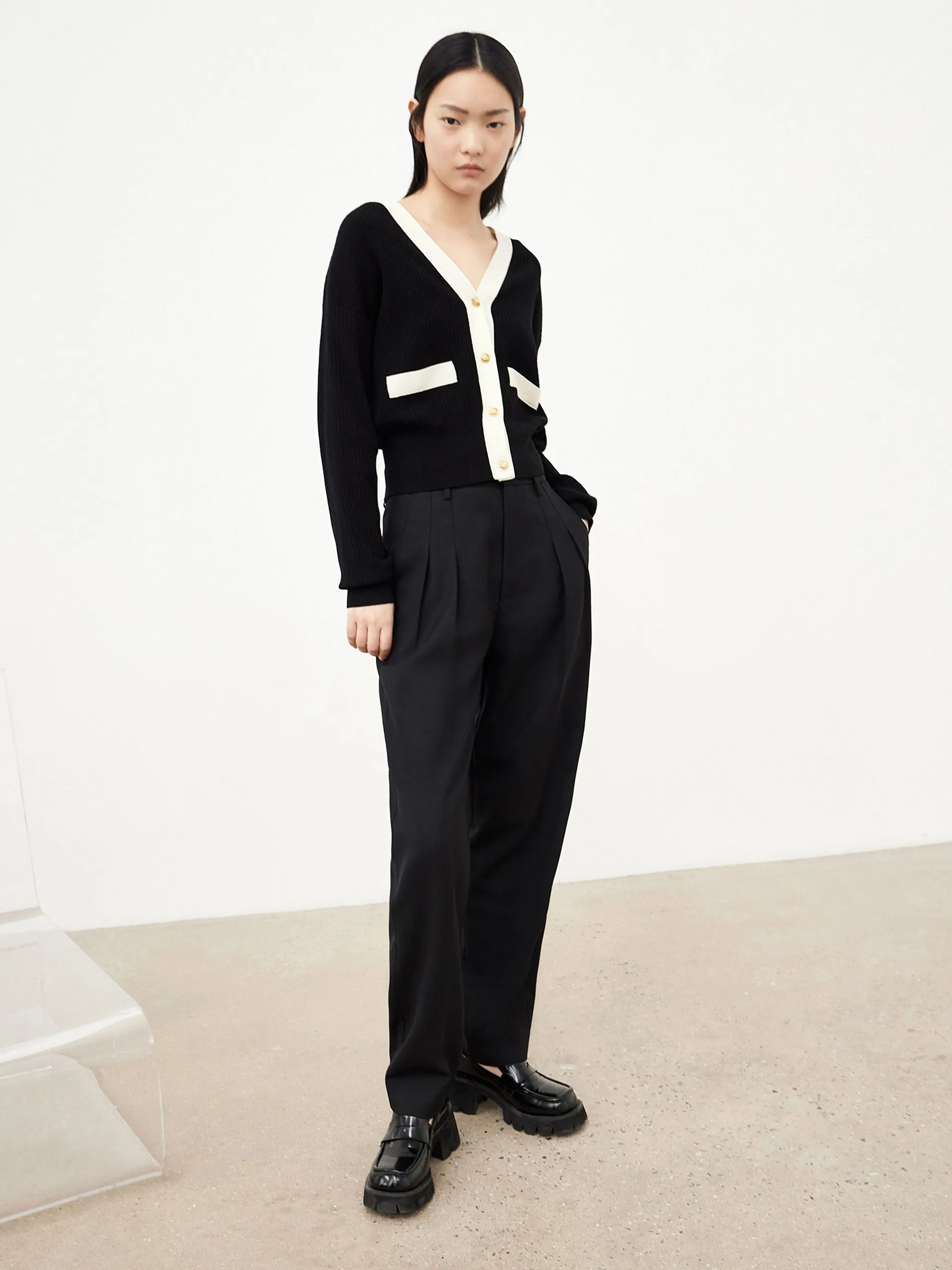 Ribbed Knit Contrasting Cardigan sold by Mo&Co product image thumbnail 2