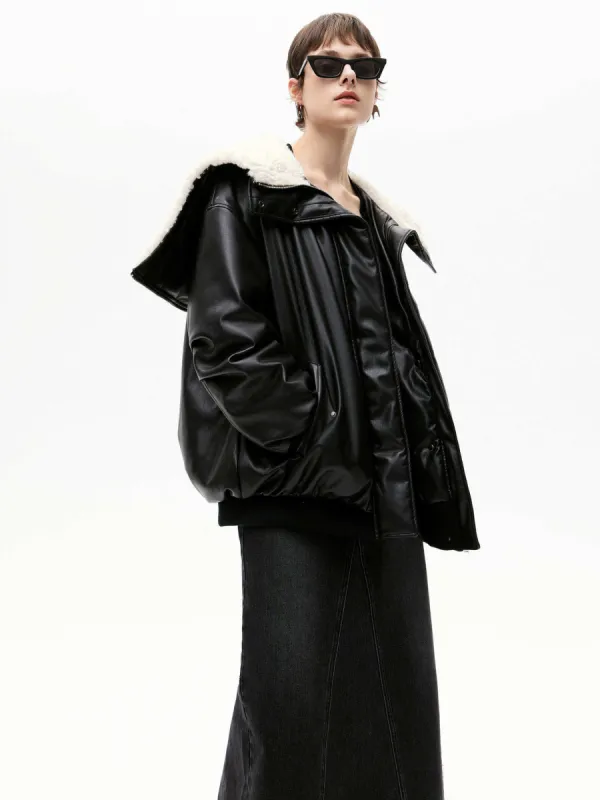 Faux Leather Hoodie Jacket sold by Mo&Co